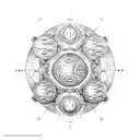 7 spheres, each containing a different day of the biblical 7 days of creation  tattoo design idea