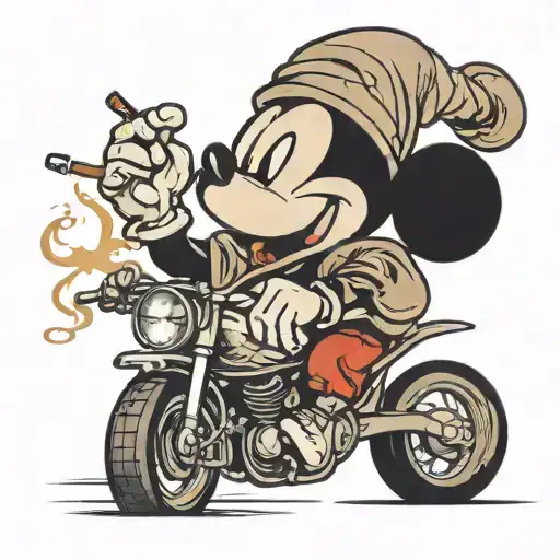 mickey mouse smoking a joint on a dirt bike racing  tattoo design idea