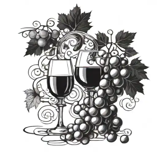 wine grape and glass overflowing tattoo design idea