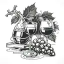 wine grape and glass overflowing tattoo design idea
