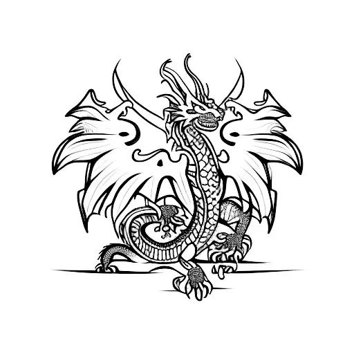 A colorful new-school design of a dragon intertwined with celtic knots and vegetation tattoo design idea