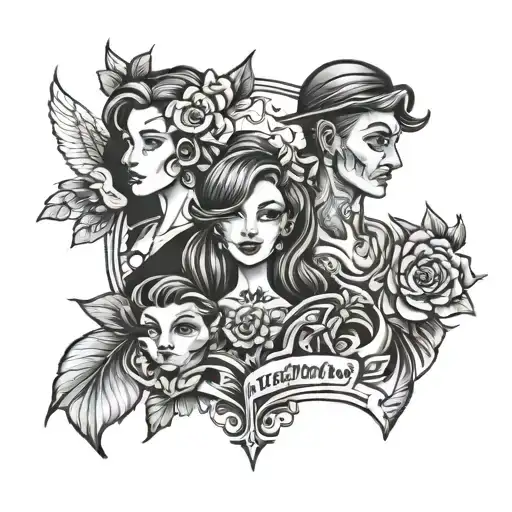 family mom dad girl boy tattoo design idea