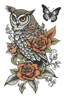 owl with flowers tattoo design idea