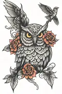 owl with flowers tattoo design idea