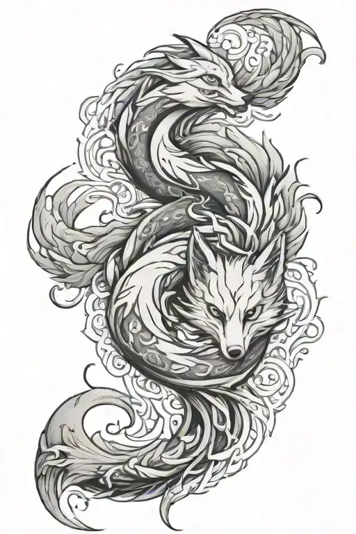 Nine Tailed Fox full body tattoo design idea