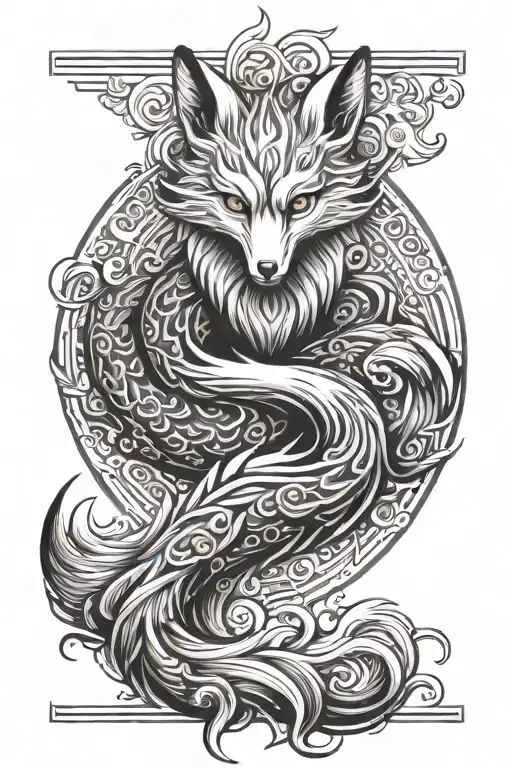 japanese Nine Tailed Fox full body tattoo design idea