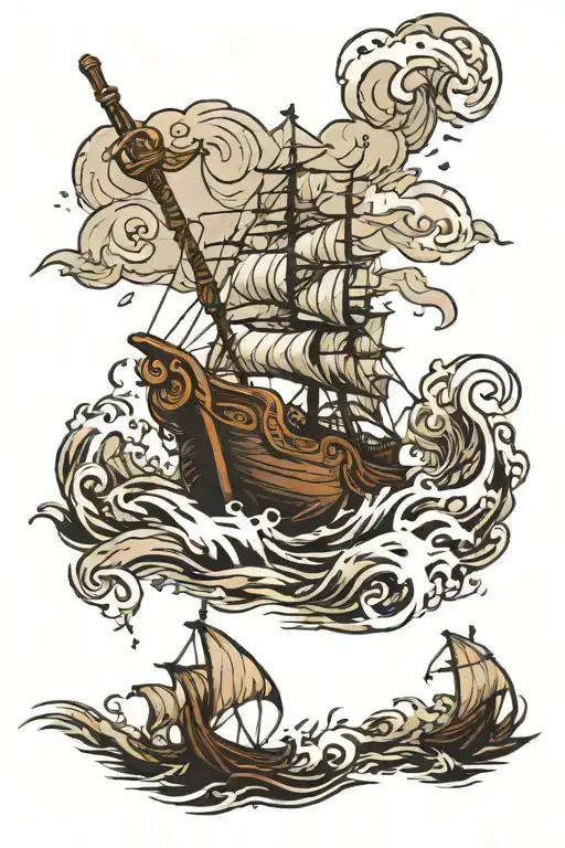Viking Atmosphere rough sea tattoo design idea