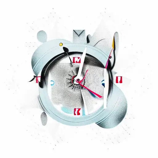 broken clock with a blindfolded women behind tattoo design idea