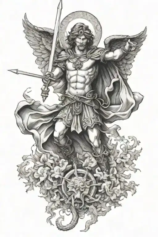 st micheal slaying the devil tattoo design idea