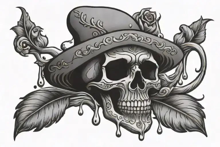 mexican skull in a water drop falling tattoo design idea