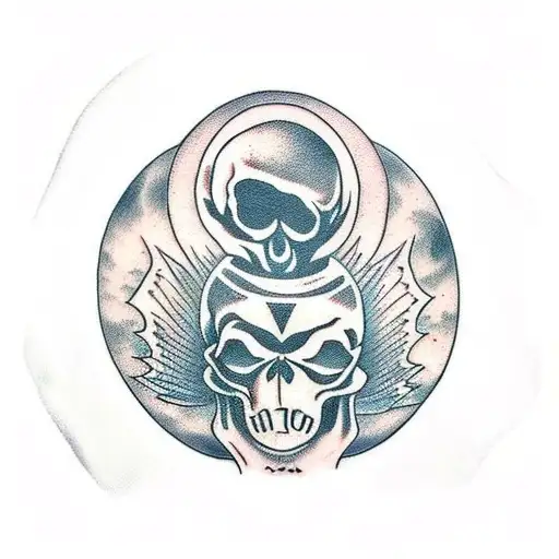 ghost skull under a white cloth flying in front of the moon tattoo design idea