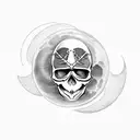 ghost skull under a white cloth flying in front of the moon tattoo design idea