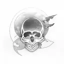 ghost skull under a white cloth flying in front of the moon tattoo design idea
