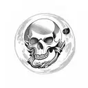 ghost skull under a white cloth flying in front of the moon tattoo design idea