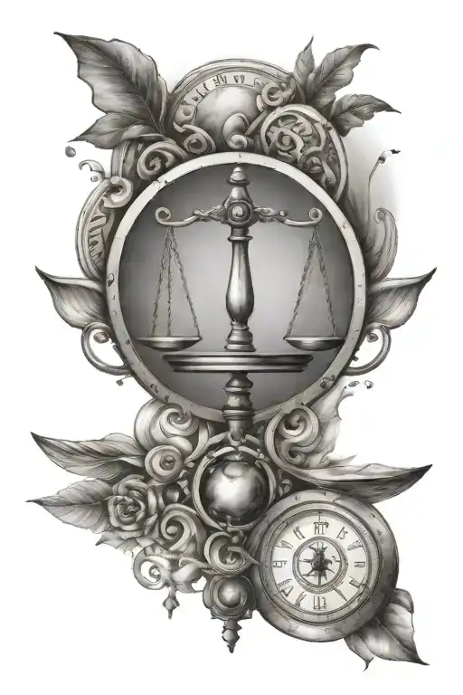 A tattoo of a Libra scale intertwined with opposite symbols like yin yang or day and night tattoo design idea