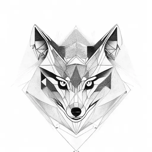 geometric wolf face tattoo design idea
