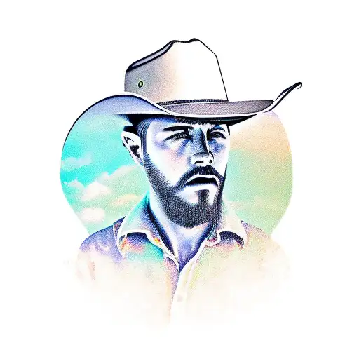 revolver , cowboy hat, jeep, tattoo design idea