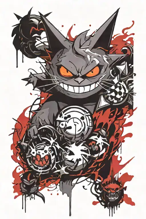 Gengar, Haunter, Gastly surrounded by swirling mist tattoo design idea
