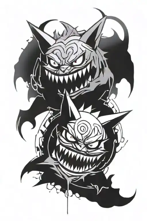 Gengar, Haunter, Gastly surrounded by swirling mist tattoo design idea