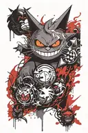 Gengar, Haunter, Gastly surrounded by swirling mist tattoo design idea