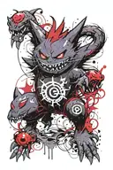 Gengar, Haunter, Gastly surrounded by swirling mist tattoo design idea