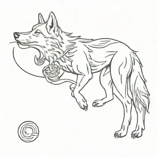 cartoonish wolf eating pho tattoo design idea