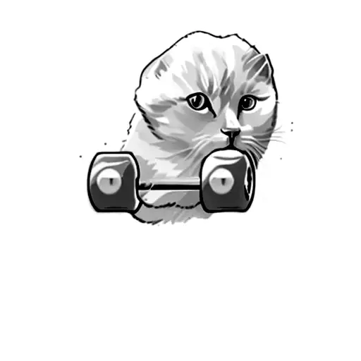 a white cat holding a pink barbell tattoo design idea