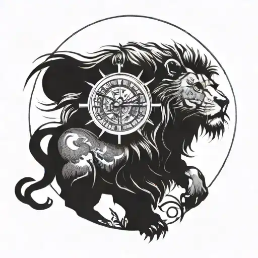 A lion and a clock merging together to represent the passage of time and strength, with the date 20-11-23 subtly incorporated in the design tattoo design idea