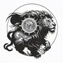A lion and a clock merging together to represent the passage of time and strength, with the date 20-11-23 subtly incorporated in the design tattoo design idea