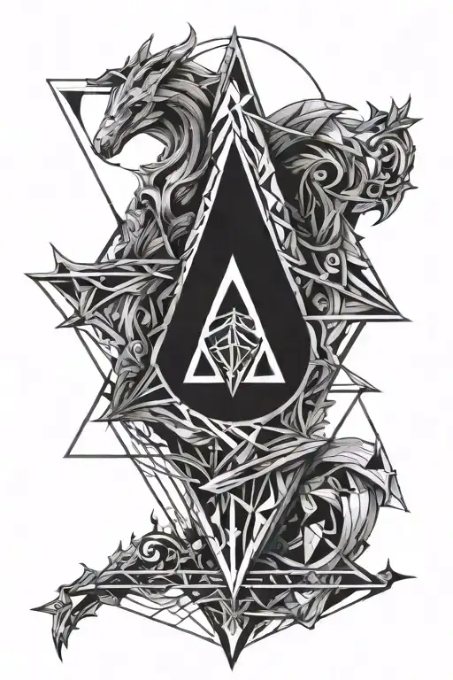 assassin creed logo, fantasy scene tattoo design idea