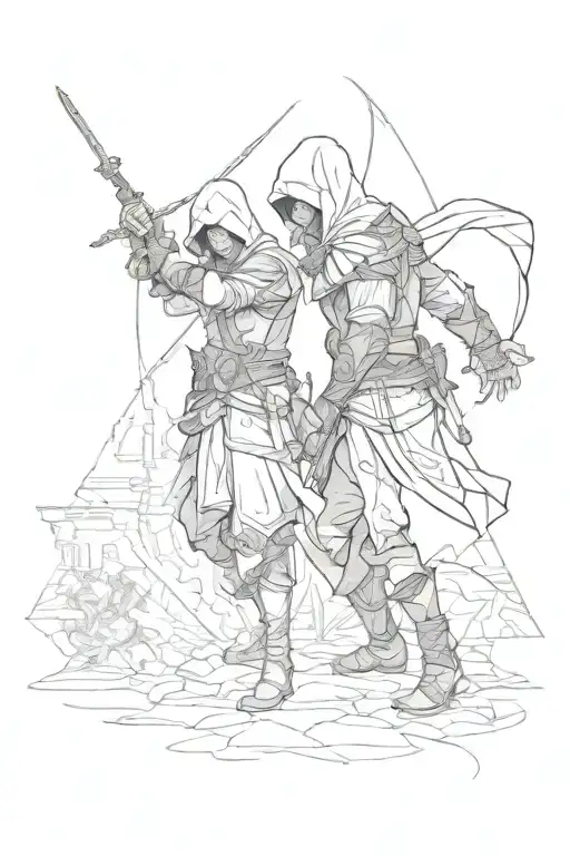 assassin creed, fantasy scene tattoo tattoo design idea
