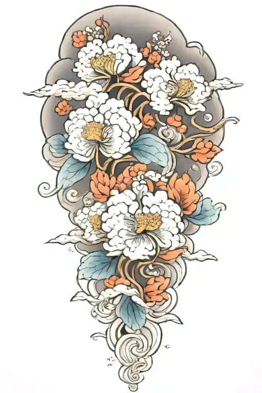 japanese clouds flowers symbolizing tattoo design idea