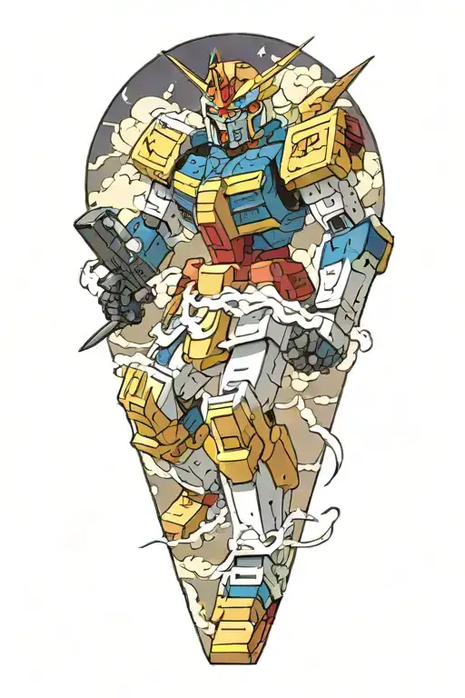 japanese clouds gundam battling a lightning tattoo design idea