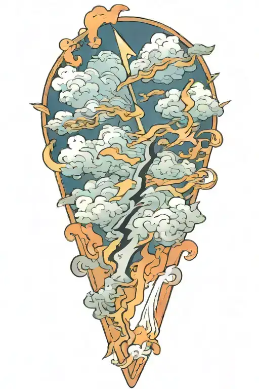 japanese clouds lightning bolt tattoo design idea