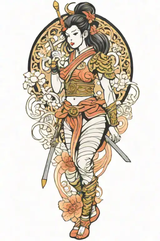 japanese warrior princess surrounded tattoo design idea