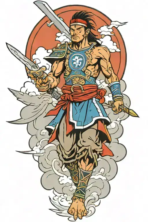  filipino warrior  surrounded by japanese clouds surrounding tattoo design idea