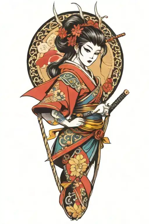 japanese warrior princess  tattoo design idea