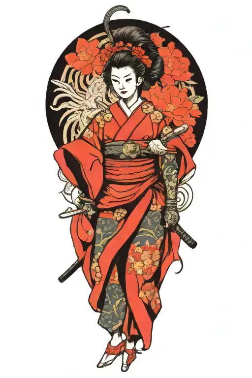 japanese warrior princess  tattoo design idea