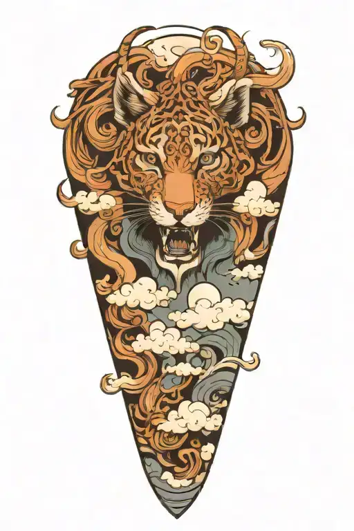 animal forming from clouds surrounding tattoo design idea