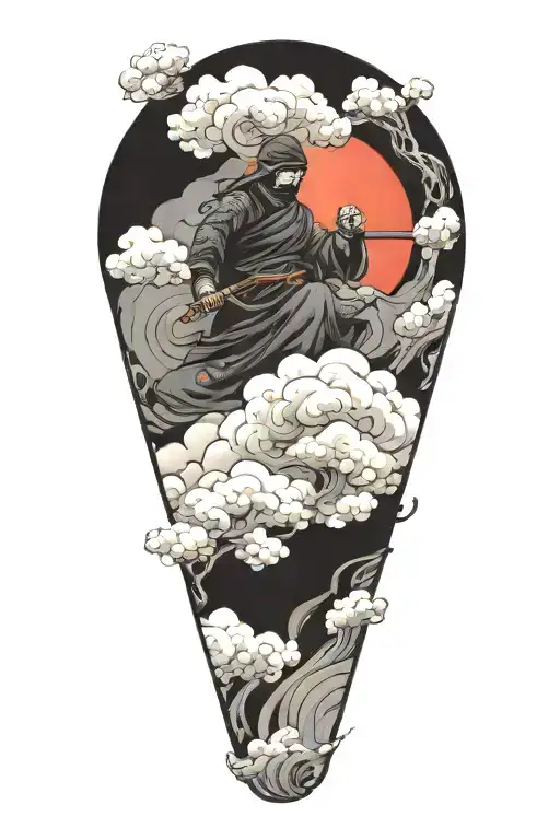 ninja japanese clouds swirling smoke coming out of its tattoo design idea