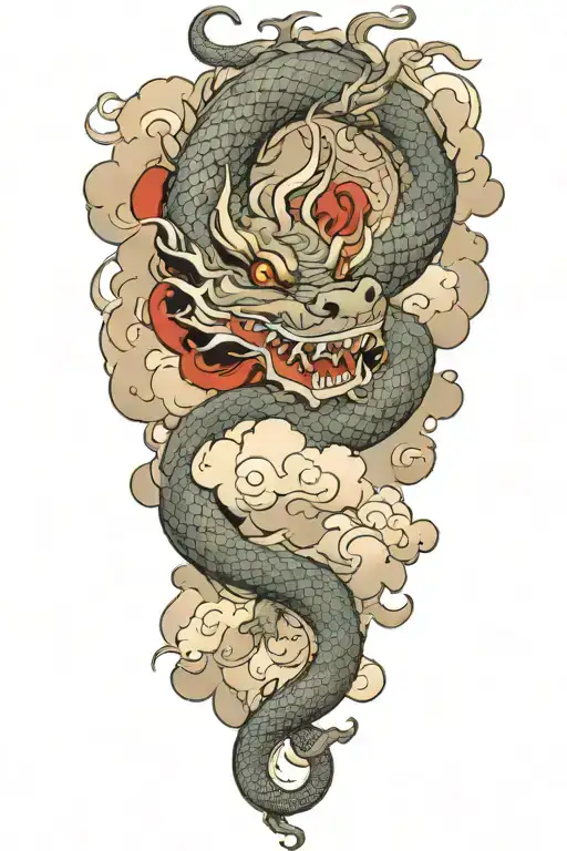 dragon  forming from clouds surrounding tattoo design idea