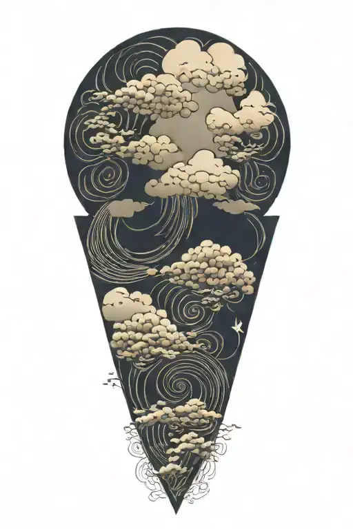 japanese cloud with geometry patterns tattoo design idea