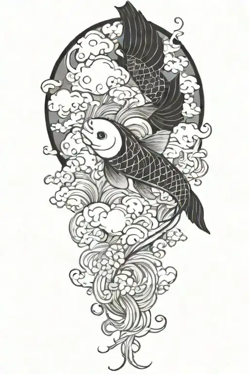 japanese koi with  clouds floating tattoo design idea
