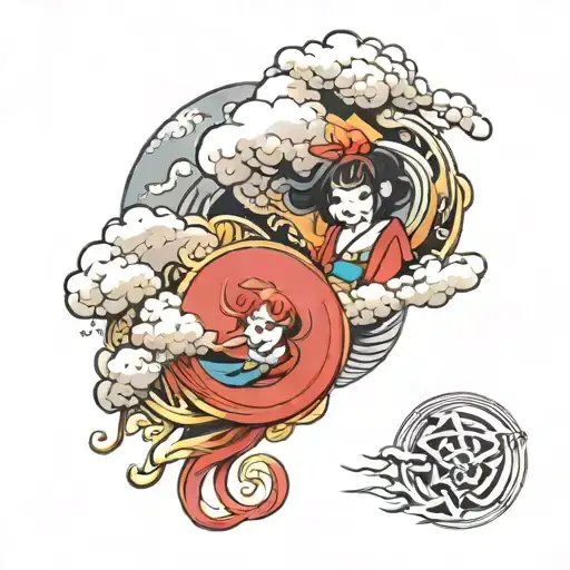 anime with japanese clouds surrounding tattoo design idea