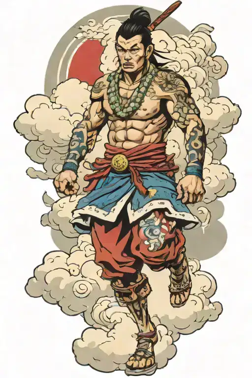  filipino warrior  surrounded by japanese clouds surrounding tattoo design idea