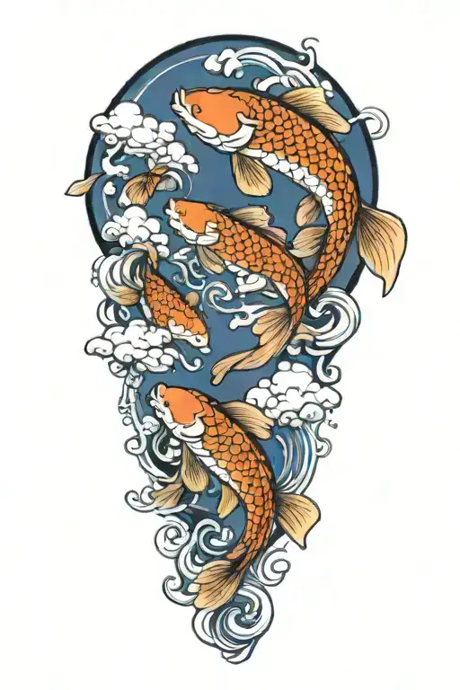 koi fish clouds surrounding them tattoo design idea