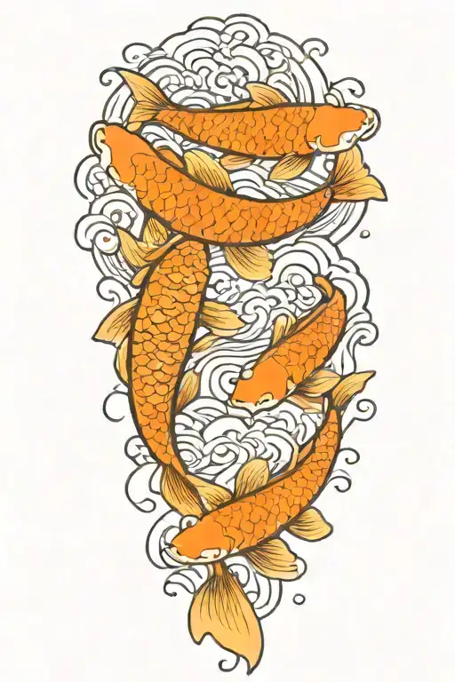 five koi in japanese clouds fire rain tattoo design idea