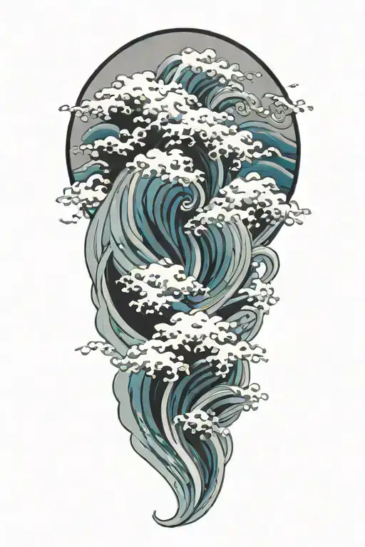 japanese clouds and waves crashing tattoo design idea