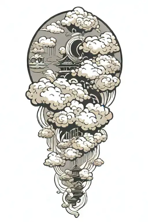 japanese clouds floating tattoo design idea