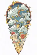 japanese clouds lightning bolt tattoo design idea